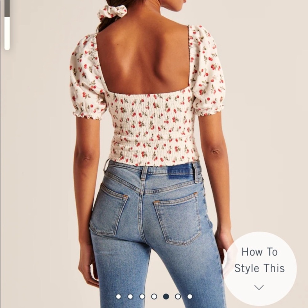 Abercrombie & Fitch White Crop Top with Red Floral Print - Picture 3 of 6